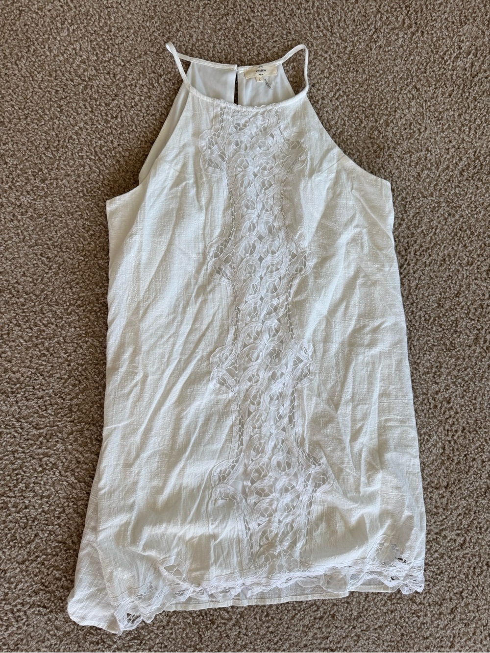 White Lace-Trim Halter Dress